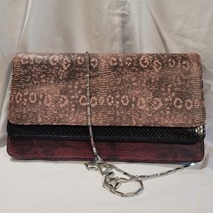 Dries Van Noten Reptile Stamped Leather Convertible Clutch with Detachable Chain